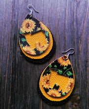 Load image into Gallery viewer, Black Sunflower Cow Teardrop Shaped Earrings
