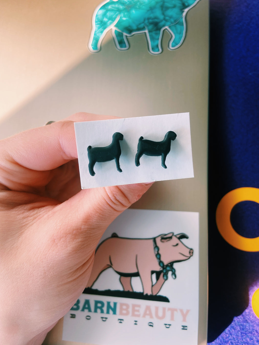 Black Goat Clay Stud Earrings