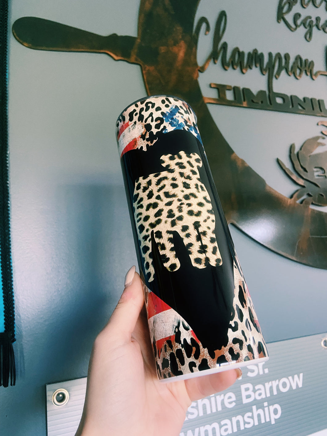 American Flag & Cheetah Cow Tumbler