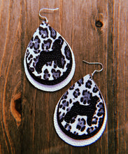 Load image into Gallery viewer, Black, Grey, &amp; White Cheetah Print Goat Teardrop Shaped Earrings
