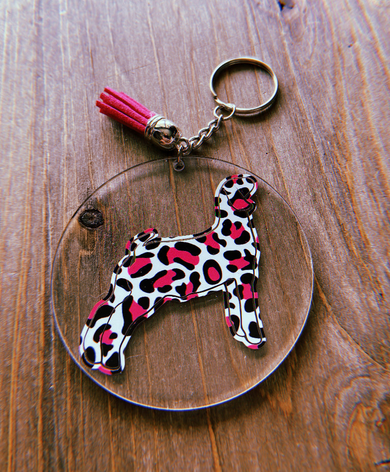 Cheetah Print Goat Clear Circle Keychain