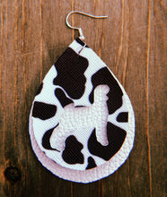 Load image into Gallery viewer, Black &amp; White Cow Print Goat Teardrop Shaped Earrings
