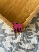 Load image into Gallery viewer, Magenta Cow Wooden Stud Earrings
