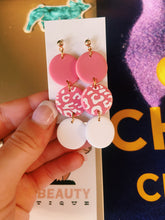 Load image into Gallery viewer, Pink &amp; White Cheetah Circle Clay Stud Earrings
