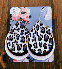 Load image into Gallery viewer, Black, Grey, &amp; White Cheetah Print Teardrop Shaped Earrings
