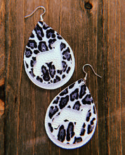 Load image into Gallery viewer, Black, Grey, &amp; White Cheetah Print Lamb Teardrop Shaped Earrings
