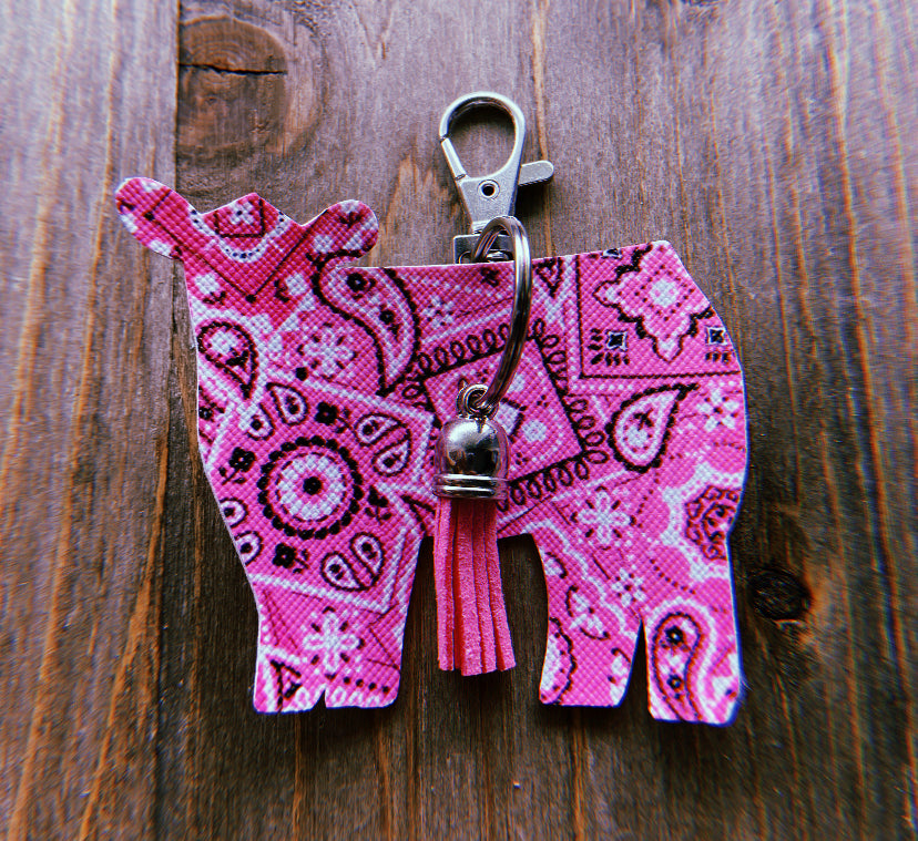 Pink Paisley Cow Keychain