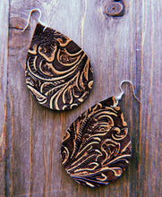 Load image into Gallery viewer, Dark Chocolate Brown With Light Tan Accent Stamped/Textured Earrings
