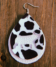 Load image into Gallery viewer, Black &amp; White Cow Print Pig Teardrop Shaped Earrings
