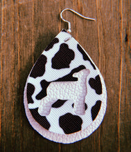 Load image into Gallery viewer, Black &amp; White Cow Print Lamb Teardrop Shaped Earrings
