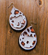 Load image into Gallery viewer, White Cheetah Print Cow Teardrop Shaped Earrings
