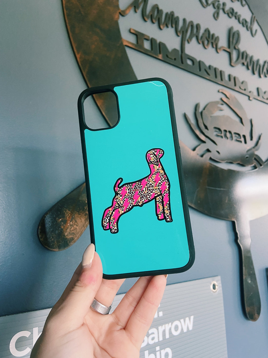 Teal & Cheetah Lightning Bolt Goat Phone Cases