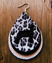 Load image into Gallery viewer, Black, Grey, &amp; White Cheetah Print Lamb Teardrop Shaped Earrings
