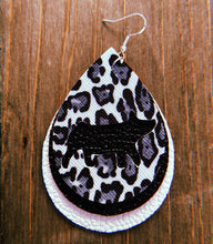 Load image into Gallery viewer, Black, Grey, &amp; White Cheetah Print Pig Teardrop Shaped Earrings
