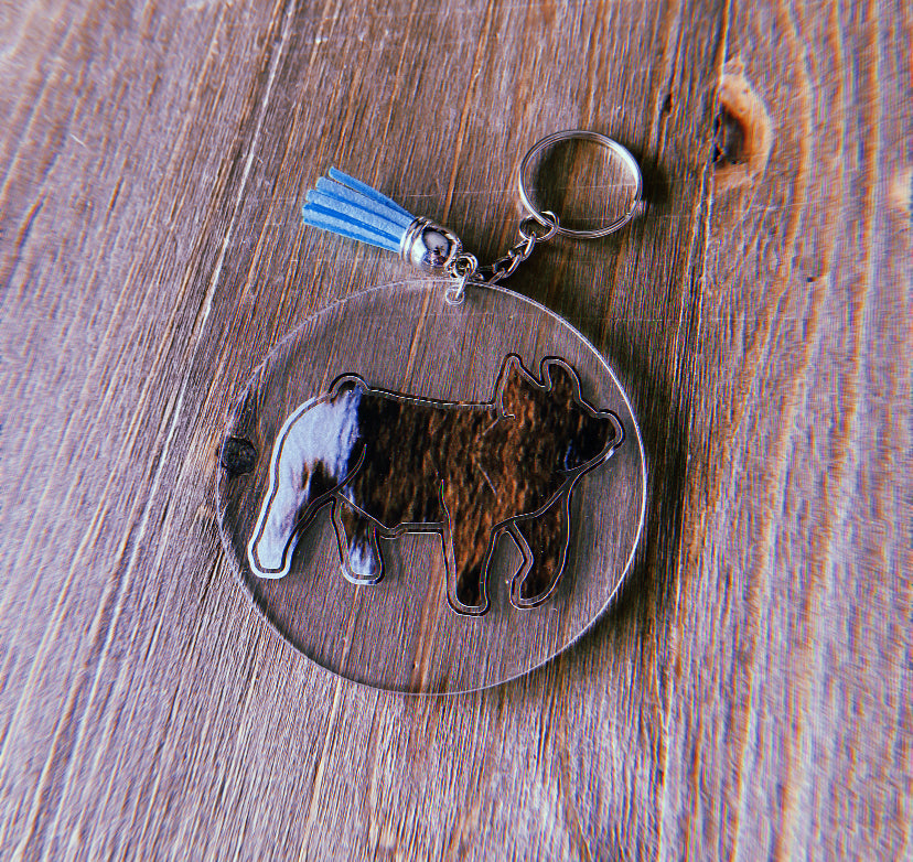 Cowhide Pig Clear Circle Keychain