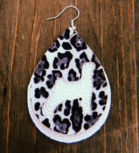 Load image into Gallery viewer, Black, Grey, &amp; White Cheetah Print Goat Teardrop Shaped Earrings
