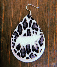 Load image into Gallery viewer, Black, Grey, &amp; White Cheetah Print Pig Teardrop Shaped Earrings
