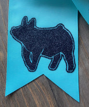 Load image into Gallery viewer, Teal &amp; Sparkly Black Pig Hair Tie Bow
