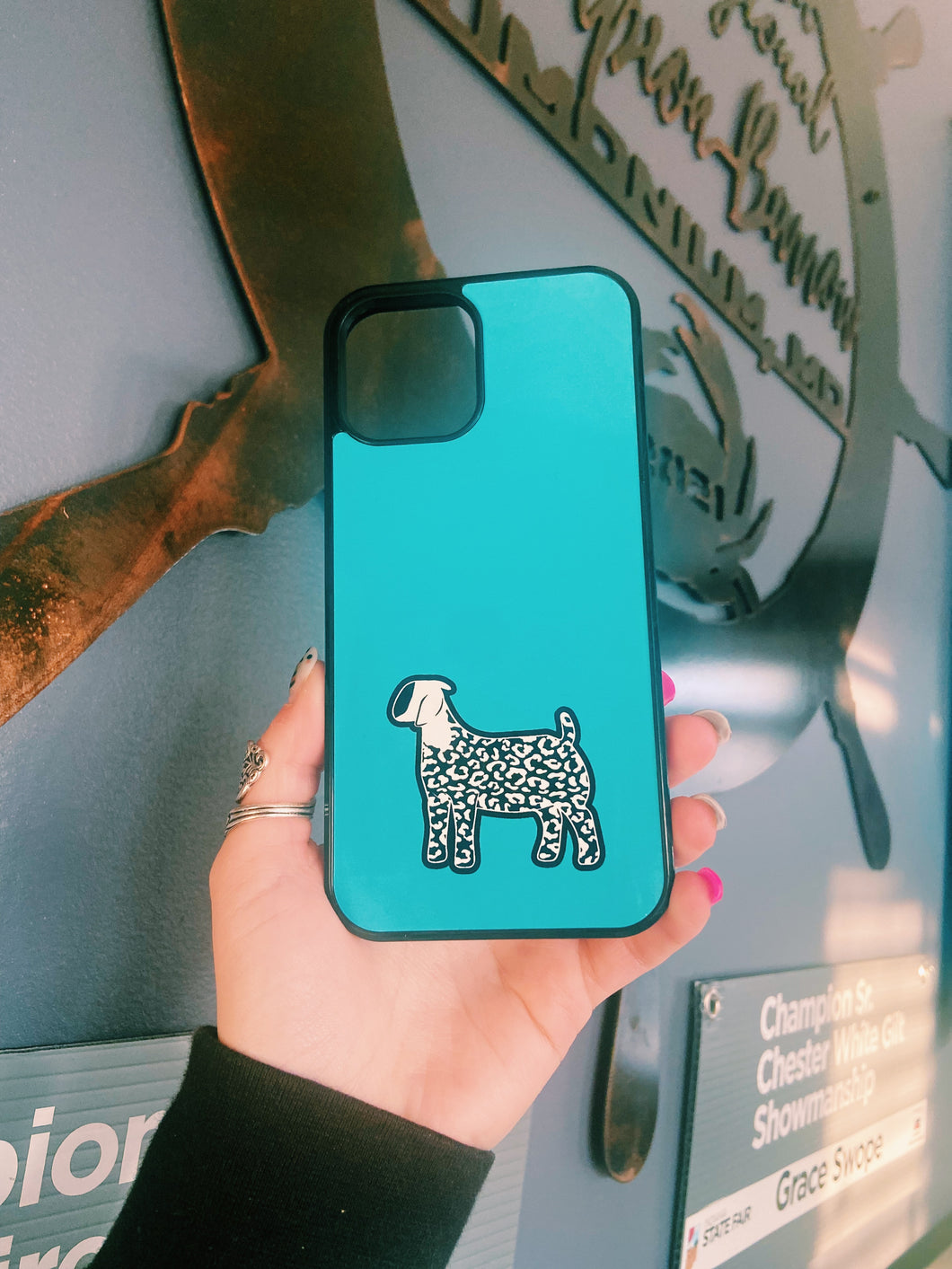 Blue Cheetah Print Goat iPhone 13 Pro Max Case