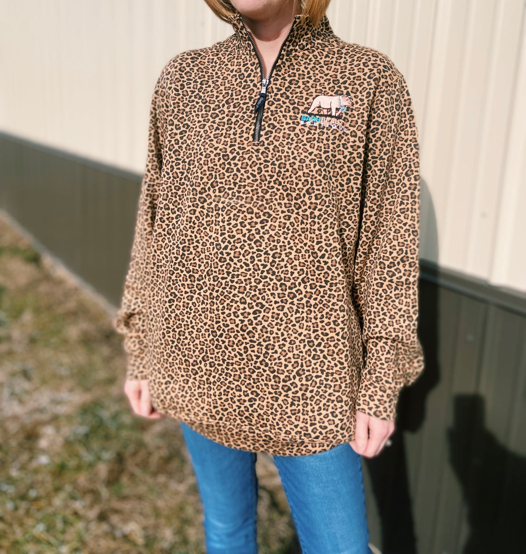 Barn Beauty Boutique Brown/Black Cheetah Print Chester Quarter Zip Sweatshirt