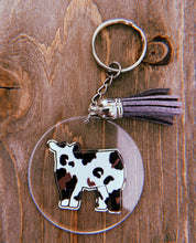 Load image into Gallery viewer, Crazy Zoo Print Cow Clear Circle Keychain
