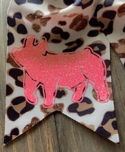 Load image into Gallery viewer, Cheetah &amp; Sparkly Coral Pig Hair Tie Bow
