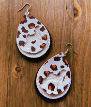 Load image into Gallery viewer, White Cheetah Print Goat Teardrop Shaped Earrings
