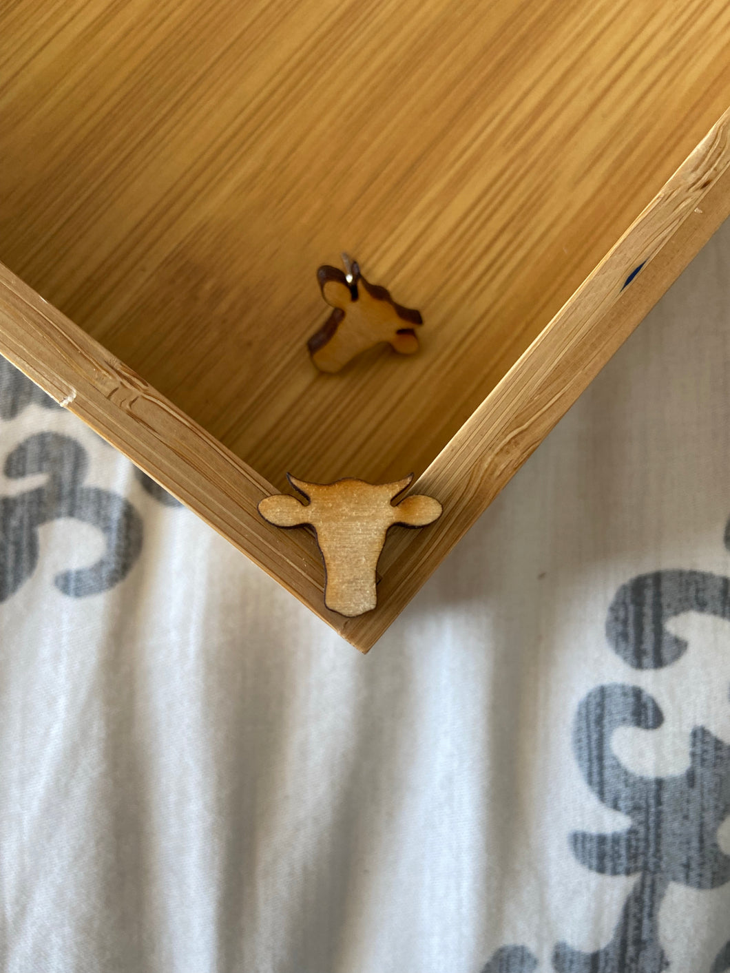 Natural Cow Head Wooden Stud Earrings