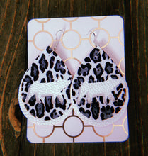 Load image into Gallery viewer, Black, Grey, &amp; White Cheetah Print Pig Teardrop Shaped Earrings
