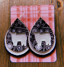 Load image into Gallery viewer, Black &amp; White Paisley Cow Teardrop Shaped Earrings
