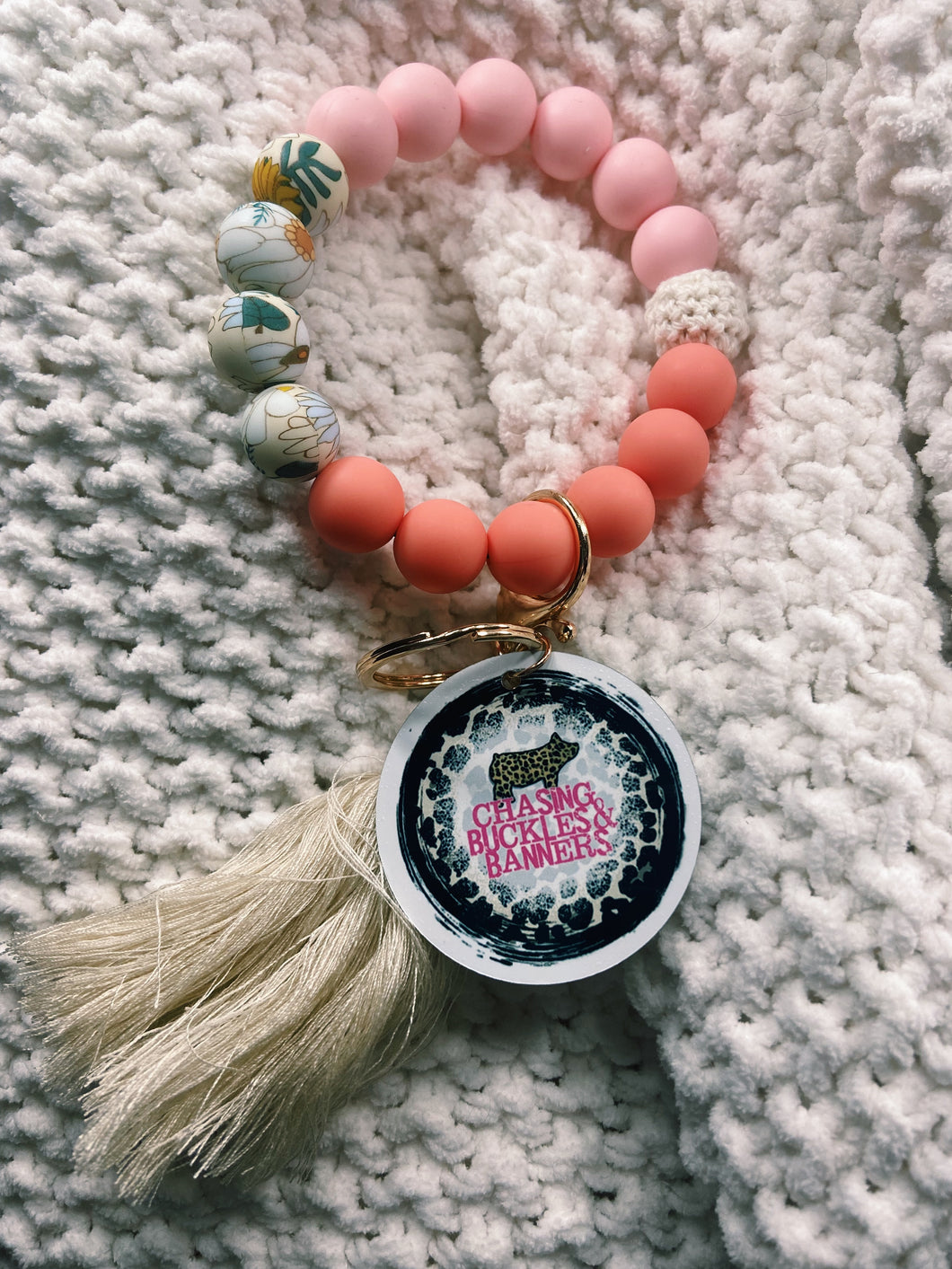 Beaded Floral Pig Wristlet