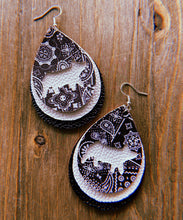Load image into Gallery viewer, Black &amp; White Paisley Pig Teardrop Shaped Earrings
