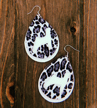 Load image into Gallery viewer, Black, Grey, &amp; White Cheetah Print Goat Teardrop Shaped Earrings
