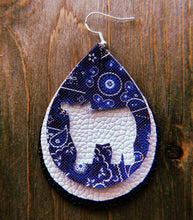 Load image into Gallery viewer, Blue Paisley Cow Teardrop Shaped Earrings
