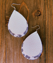 Load image into Gallery viewer, Solid White &amp; Grey Cheetah Print Teardrop Shaped Earrings
