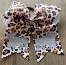 Load image into Gallery viewer, Cheetah &amp; Sparkly Silver Pig Hair Tie Bow
