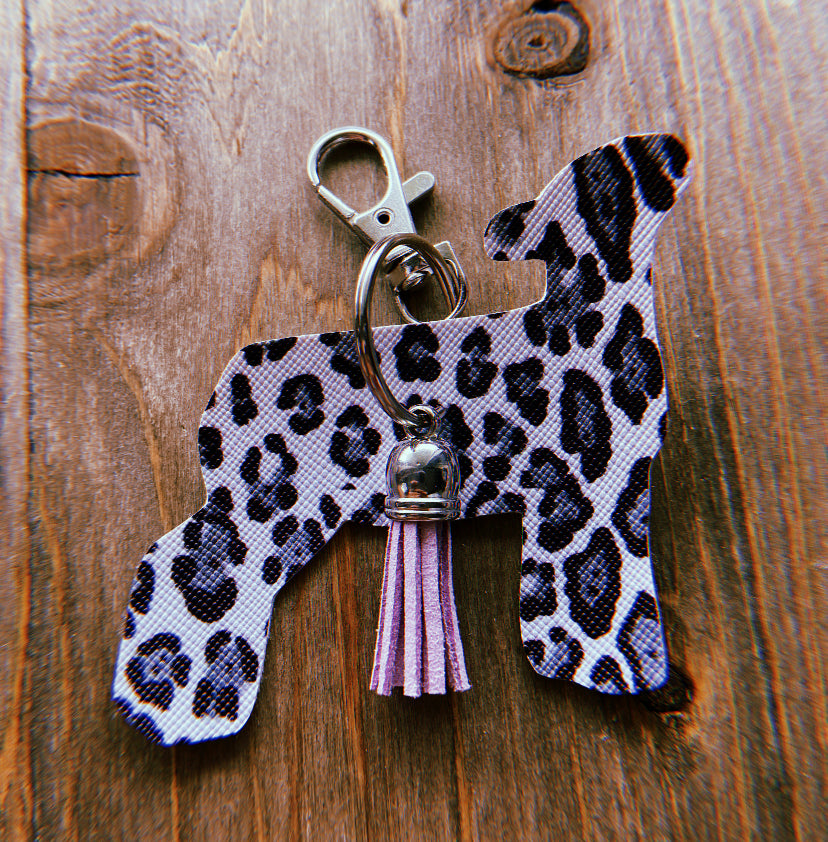 Black, Grey, & White Cheetah Print Lamb Keychain