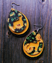 Load image into Gallery viewer, Black Sunflower Lamb Teardrop Shaped Earrings

