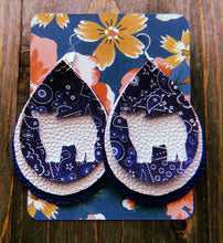 Load image into Gallery viewer, Blue Paisley Cow Teardrop Shaped Earrings
