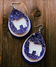 Load image into Gallery viewer, Blue Paisley Cow Teardrop Shaped Earrings
