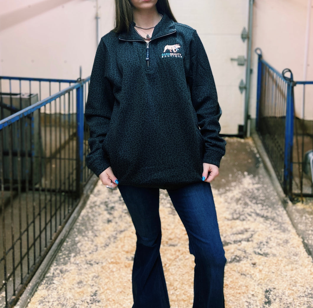 Barn Beauty Boutique Black Cheetah Quarter Zip Chester Sweatshirt