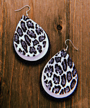 Load image into Gallery viewer, Black, Grey, &amp; White Cheetah Print Teardrop Shaped Earrings
