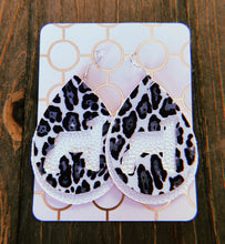 Load image into Gallery viewer, Black, Grey, &amp; White Cheetah Print Lamb Teardrop Shaped Earrings
