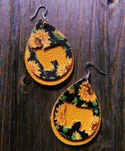 Load image into Gallery viewer, Black Sunflower Cow Teardrop Shaped Earrings
