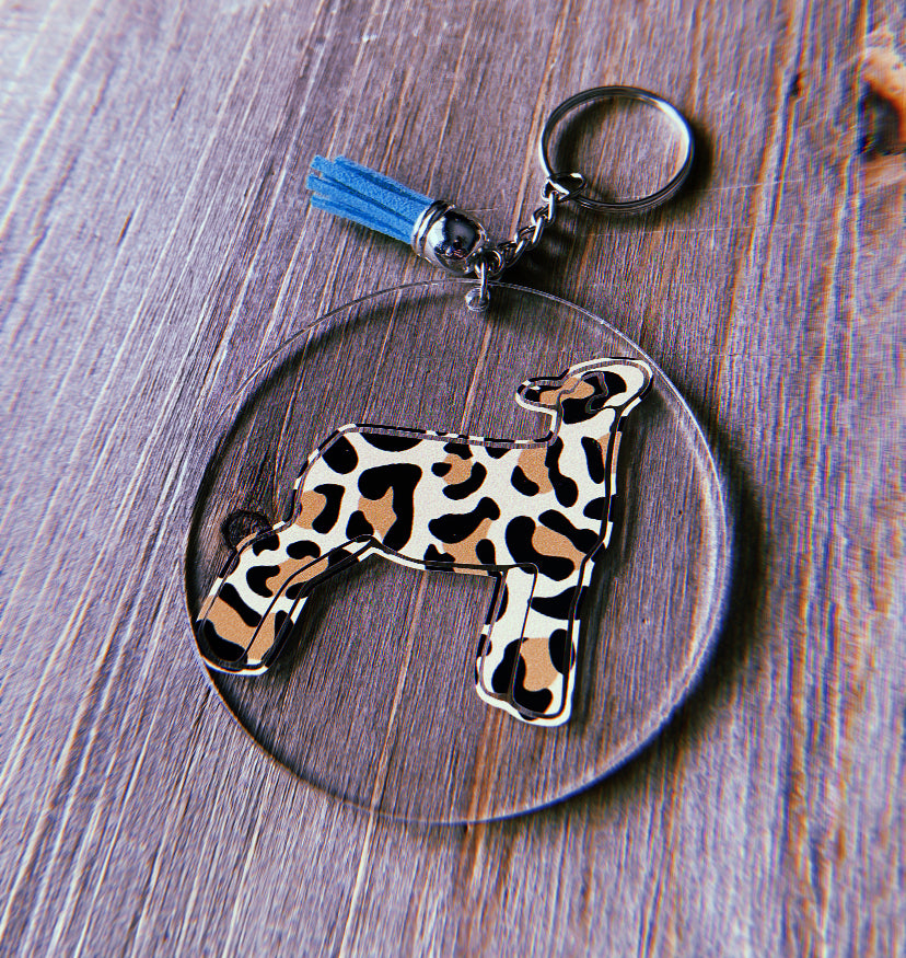 Cheetah Print Lamb Clear Circle Keychain