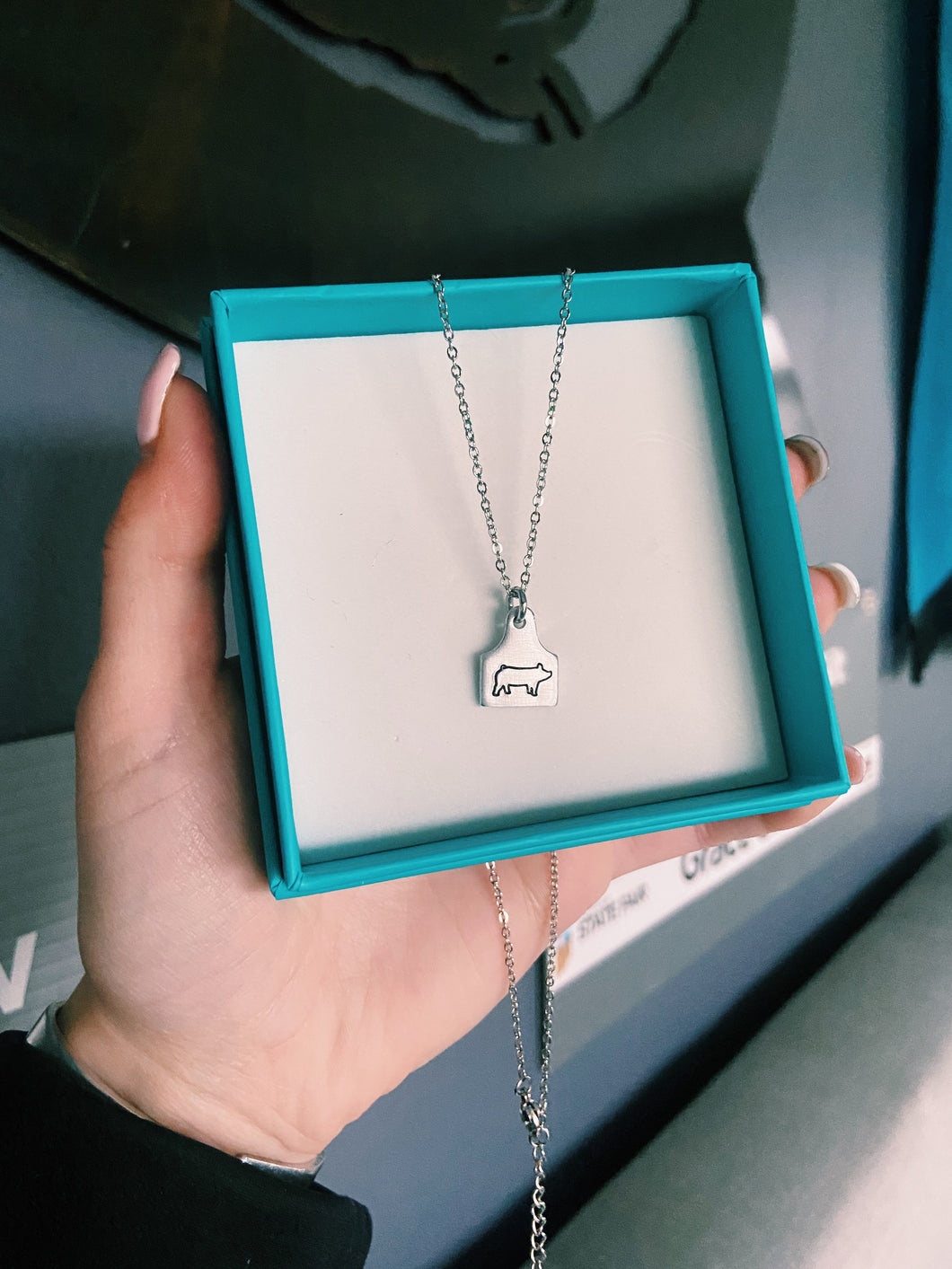 Pig Mini Ear Tag Necklace