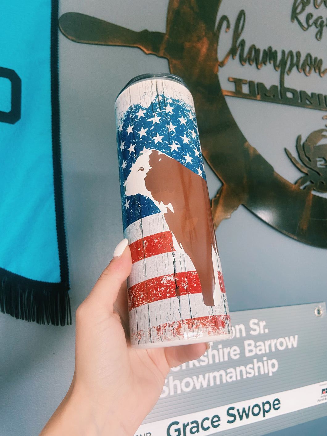 American Flag Cow Tumbler