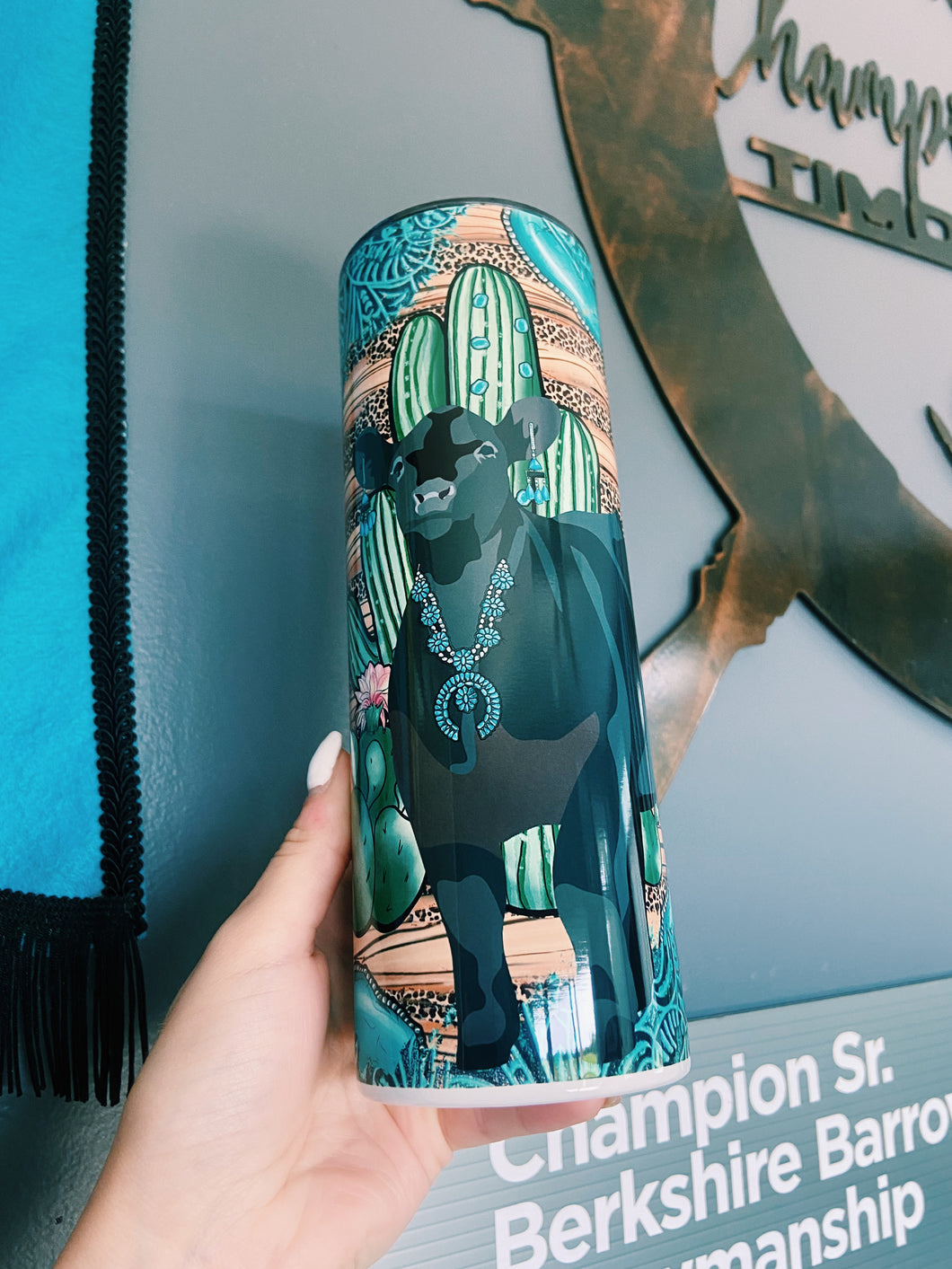 Cactus & Turquoise Cow Tumbler