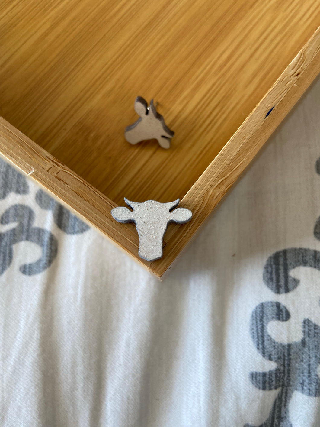 White Cow Head Wooden Stud Earrings