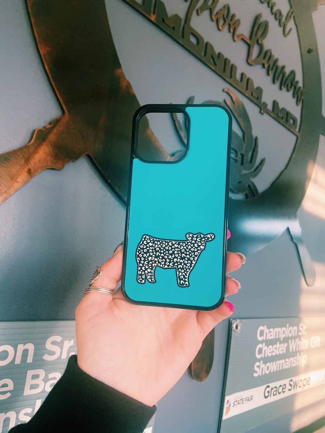 Blue Cheetah Print Cow iPhone 13 Pro Case